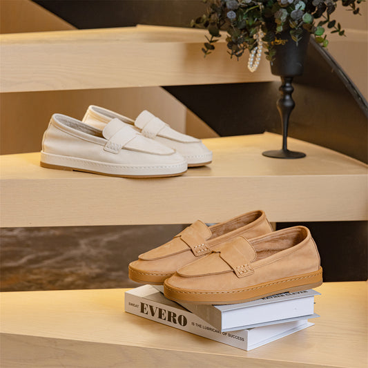 Layer Cowhide Female Flat Bottom Slip-on Loafers