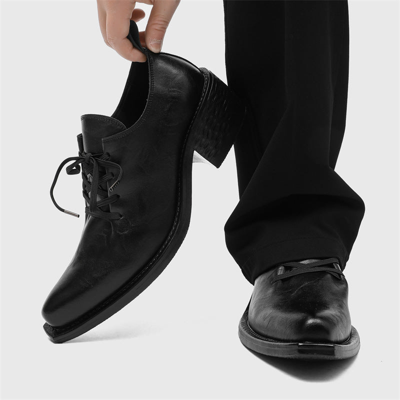 Men's Niche Pointed Toe Retro Easy Matching Lace Up Chunky Ankle Men's Shoes