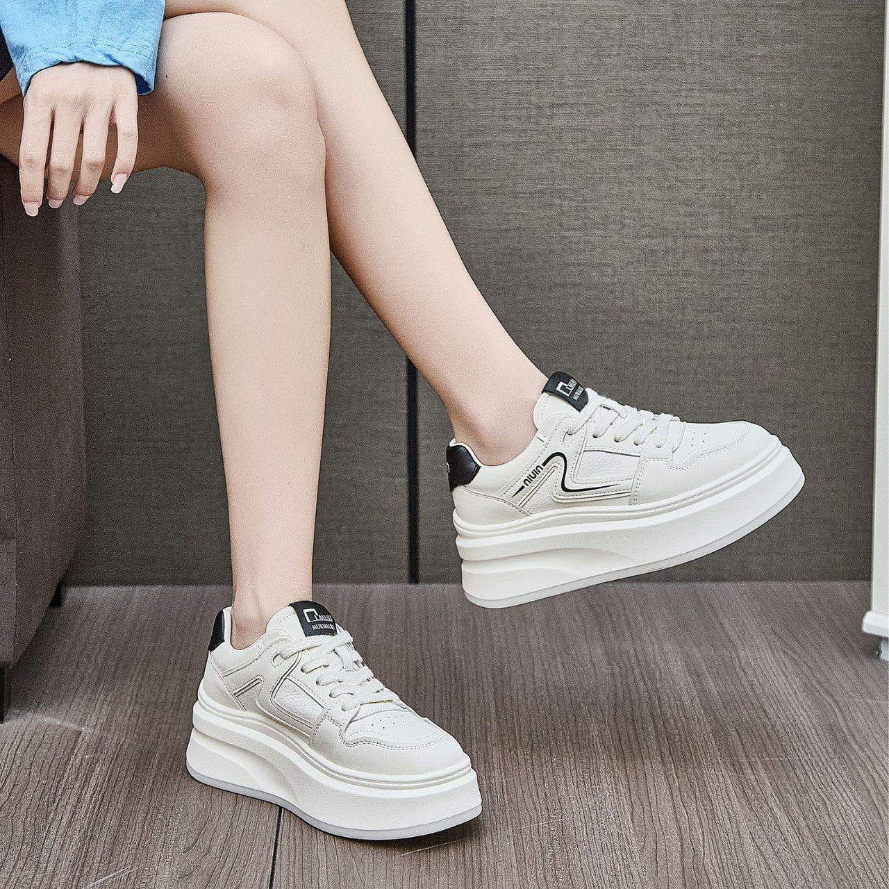 Women's Authentic Platform White Autumn Color Matching Small Height Increasing Women's Sports Shoes