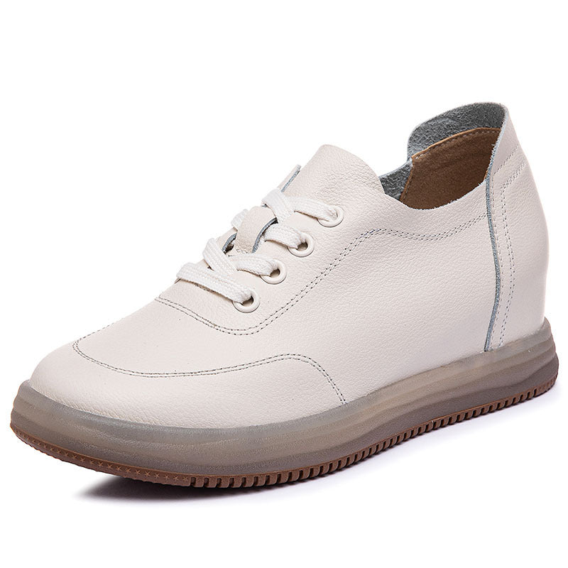 Women's First Layer Cowhide Hidden White Spring One Pedal Height Women's Casual Shoes