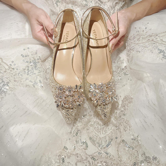 Women's Dress Two-way Wear Crystal Bridal Champagne Heels