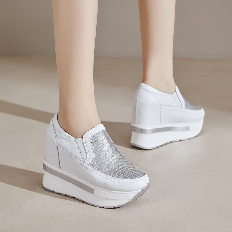 Women's Invisible Elevated Platform Wedge Top Layer Cowhide Slip-on Women's Fashion Shoes