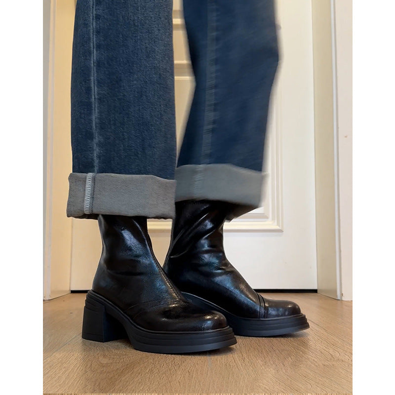 Women's Martin Booties Fleece Thickened Bottom Soft Thin Height Women's Leather Boots