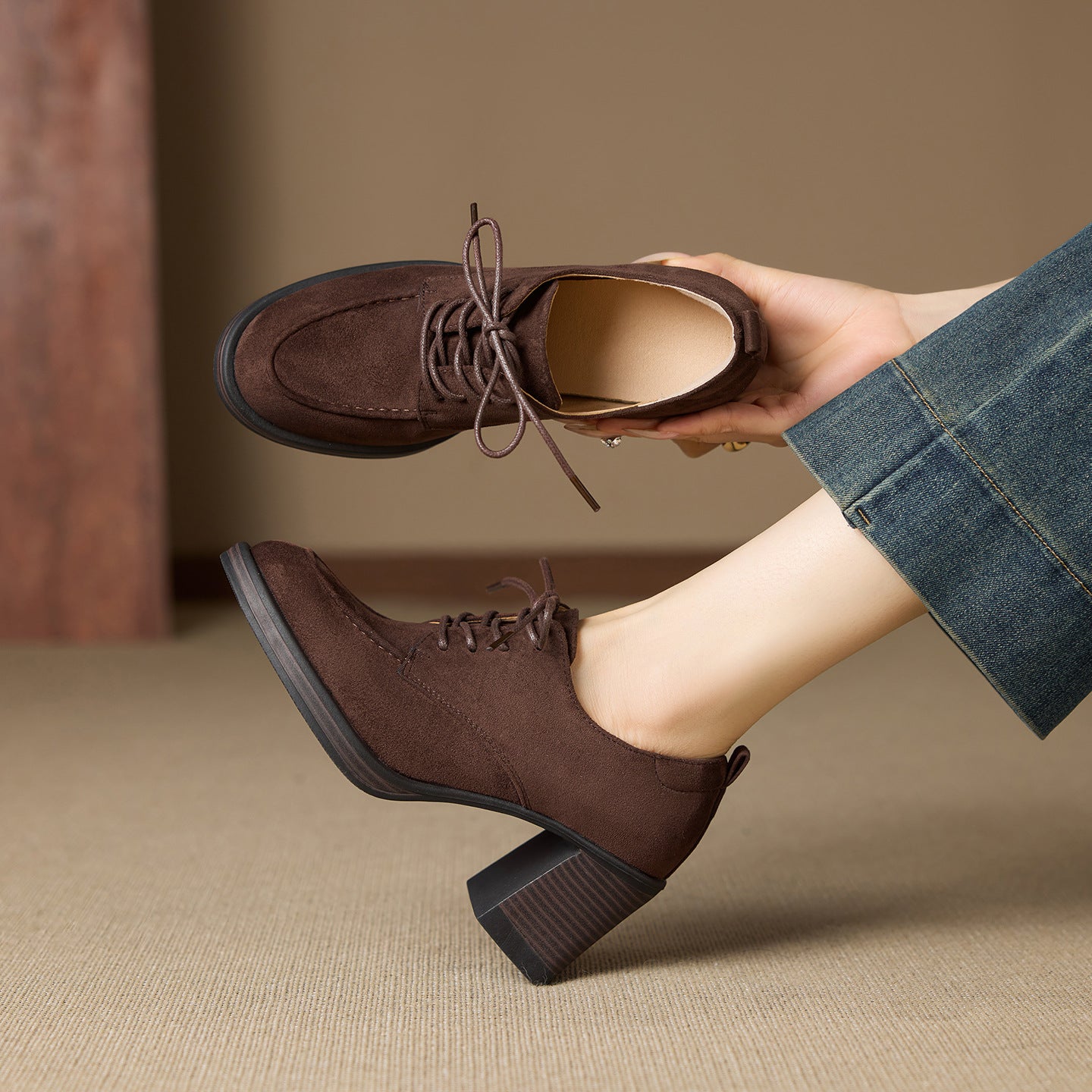 Women's Soft Cowhide Platform High Pumps British Leather Shoes