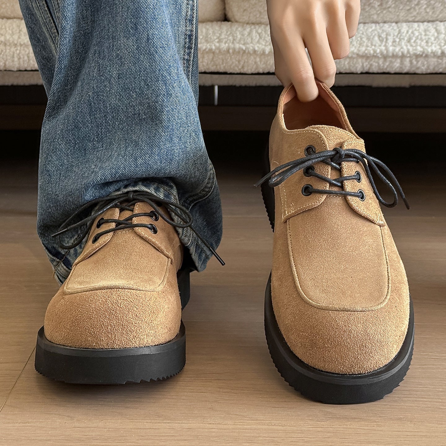 Men's Height Increasing Big Head Fashionable Suede Old Loafers