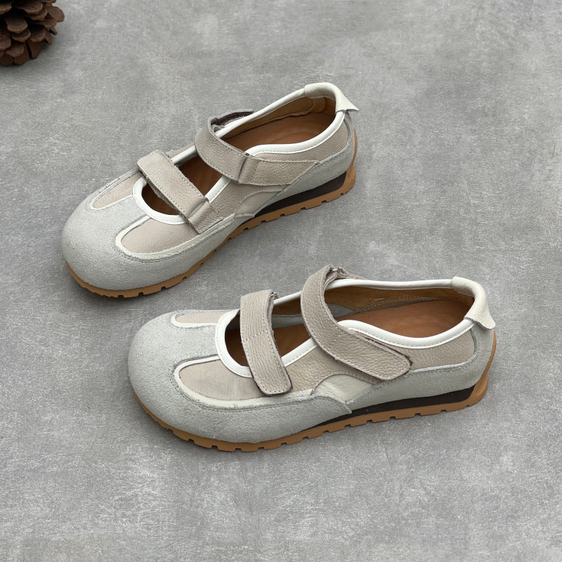 Women's Genuine Flat Round Toe Velcro Ugly Cute Mori Style Women's Fashion Shoes
