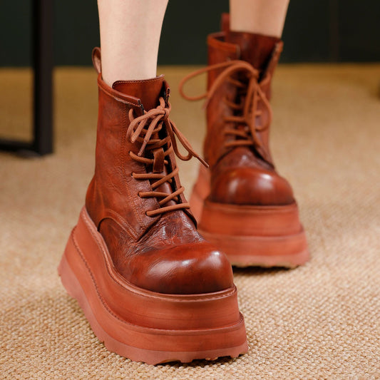 Women's Small Platform Martin Ankle Washed Cowhide Boots