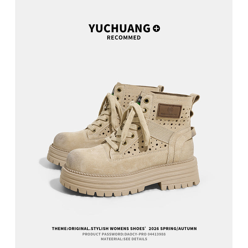 Women's Spring Retro Breathable Summer Thin British Style Ankle Women's Leather Boots