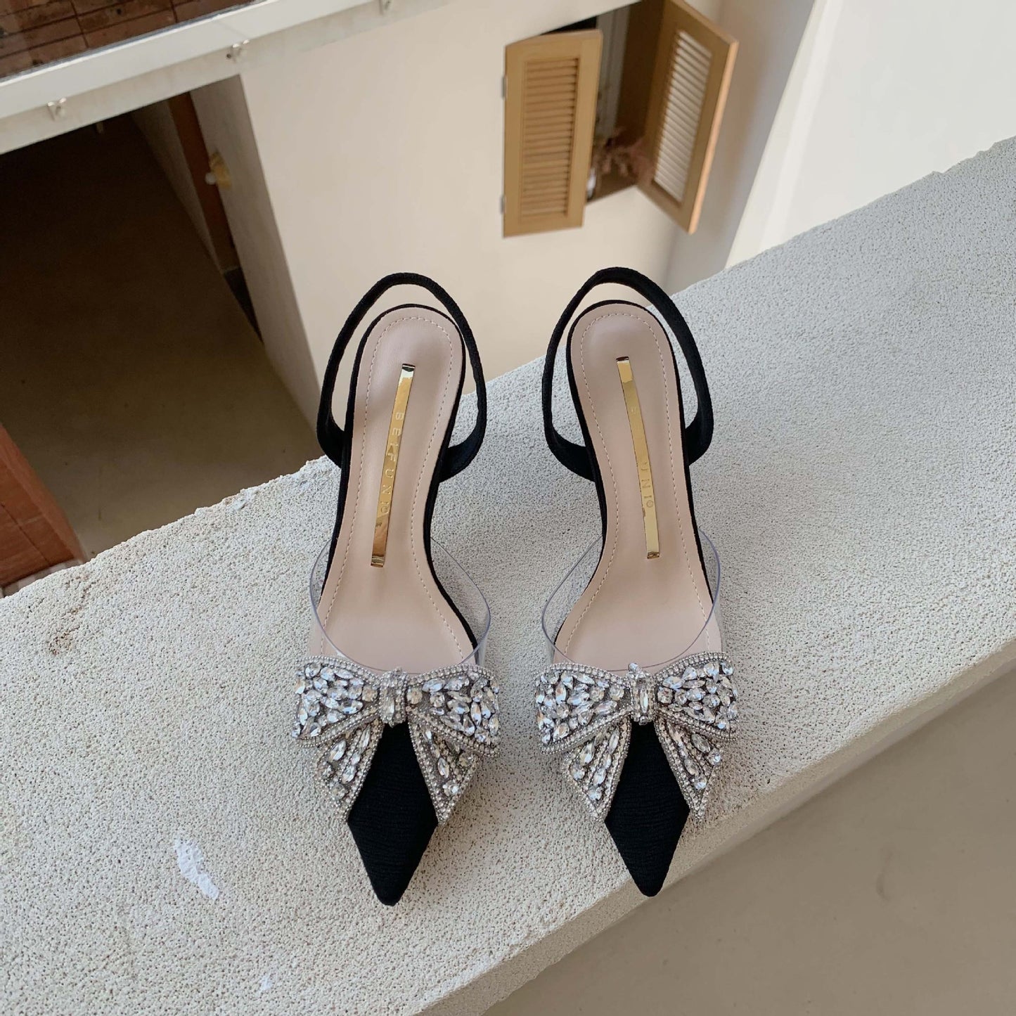 Women's Fairy Style High Transparent Rhinestone Pointed Toe Butterfly Stiletto Women's Fashion Shoes