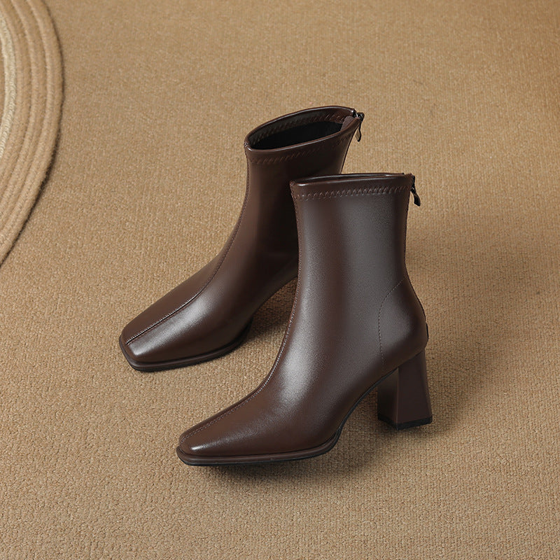 Women's Skinny Fashion Simple Temperament Back Zipper French Boots