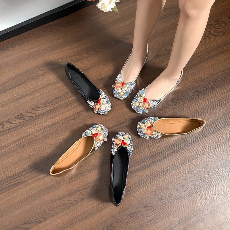 Women's Style Temperament Rhinestone Evening Pumps Sier Flat Height Increasing Insole Women's Casual Shoes