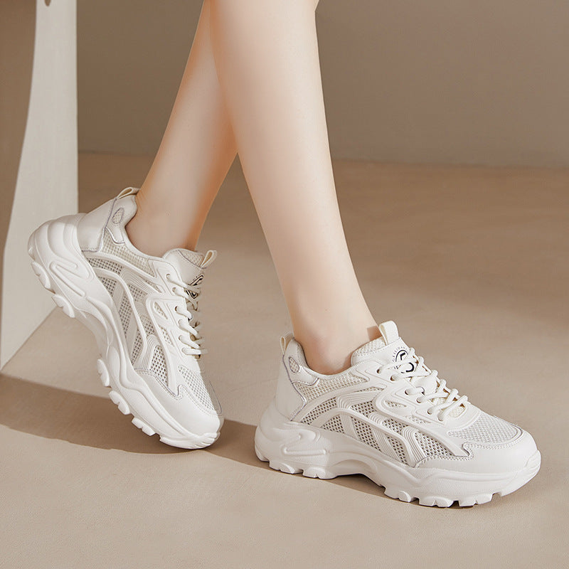 Women's Breathable Apricot Platform Heightened Daddy For Sneakers
