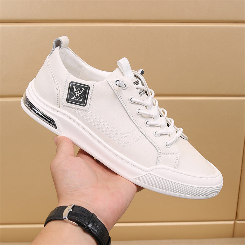Men's Layer Cowhide Flat Fashion Trendy Black Sneakers