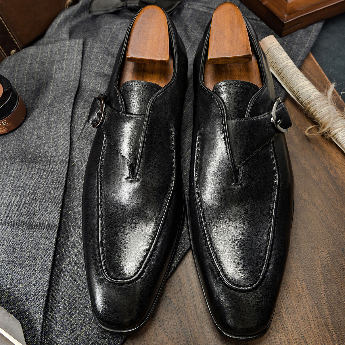 Men's Cowhide Formal Wear Retro British Men's Business Leather Shoes