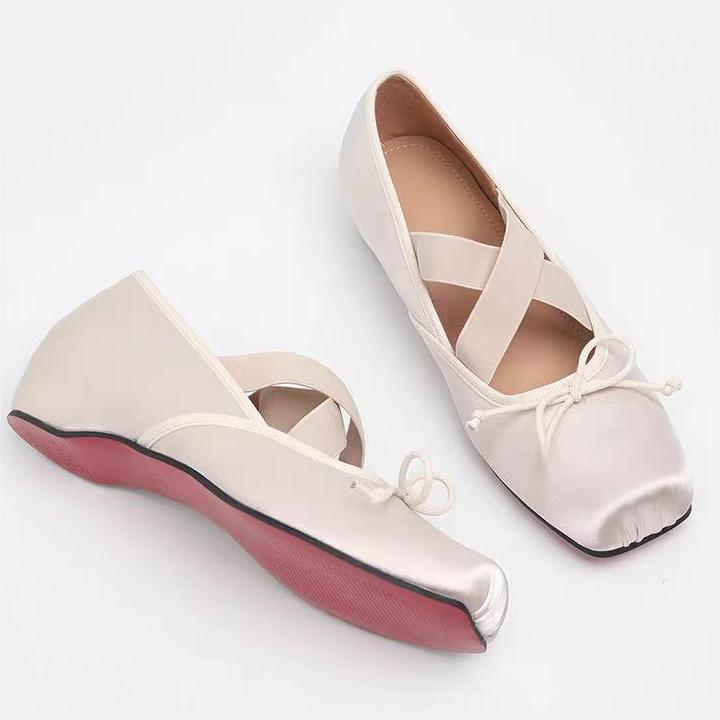 Women's Size Square Toe Flat Ballet Bow Bandage Men's Shoes