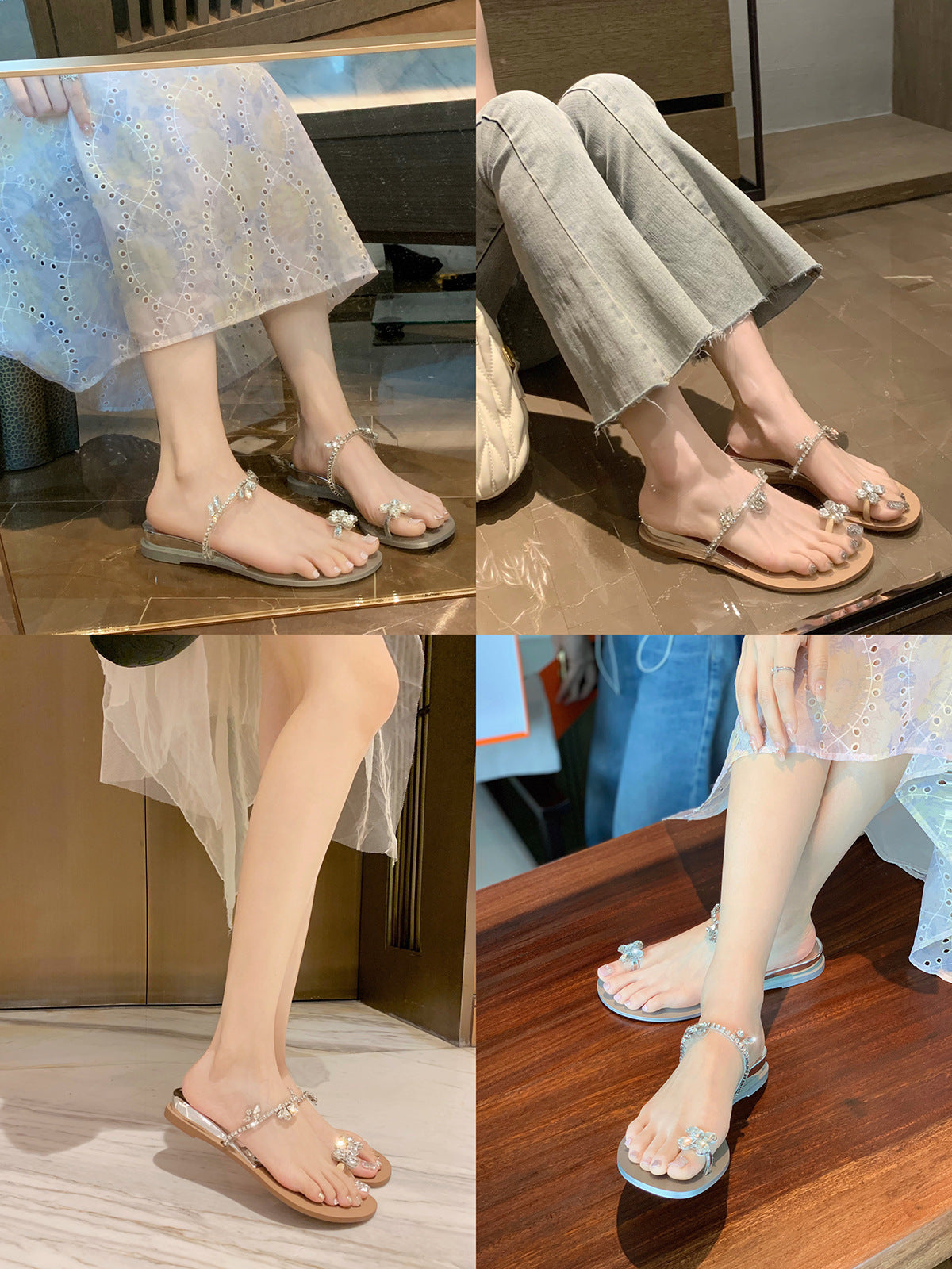 Women's Grape Mom Wonderland Fairy Style Rhinestone Flip-flops Slippers