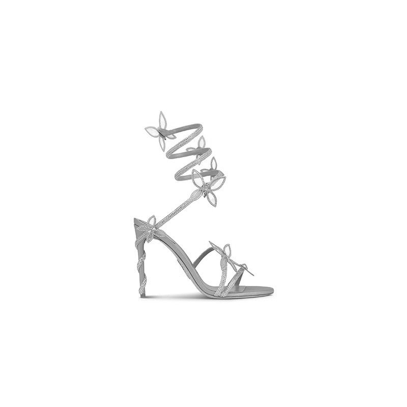 Women's Roman Snake Strap Stiletto Rhinestone Bow Women's Shoes
