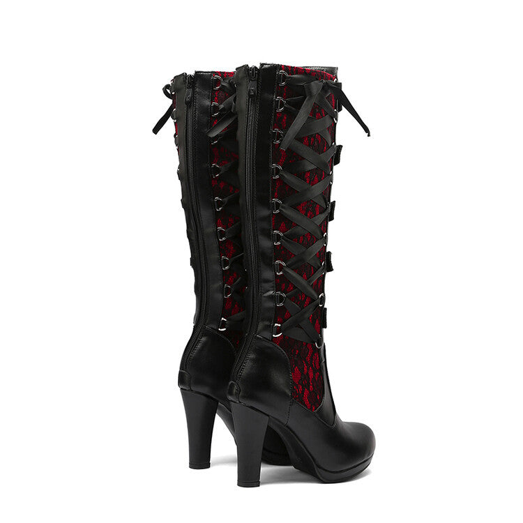 Women's Thick High Belt Color Matching Women's Leather Boots