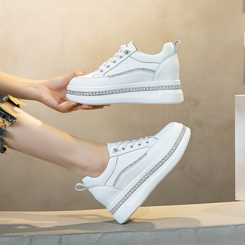 Women's White Slip-on Autumn Platform Lightweight Small Casual Shoes
