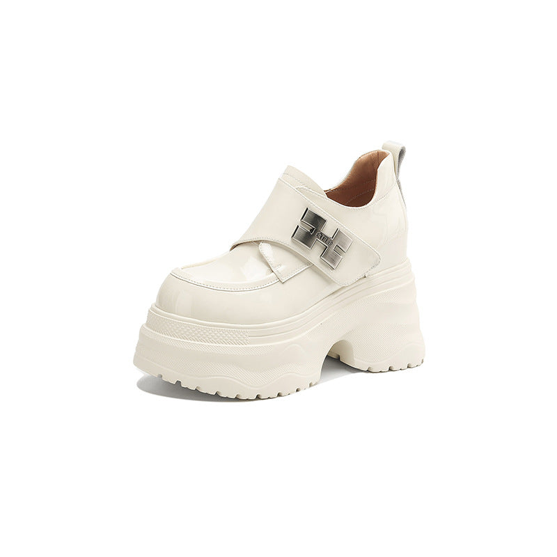 High Genuine Elevator Deep Mouth Pumps Small Muffin Platform Metal Loafers