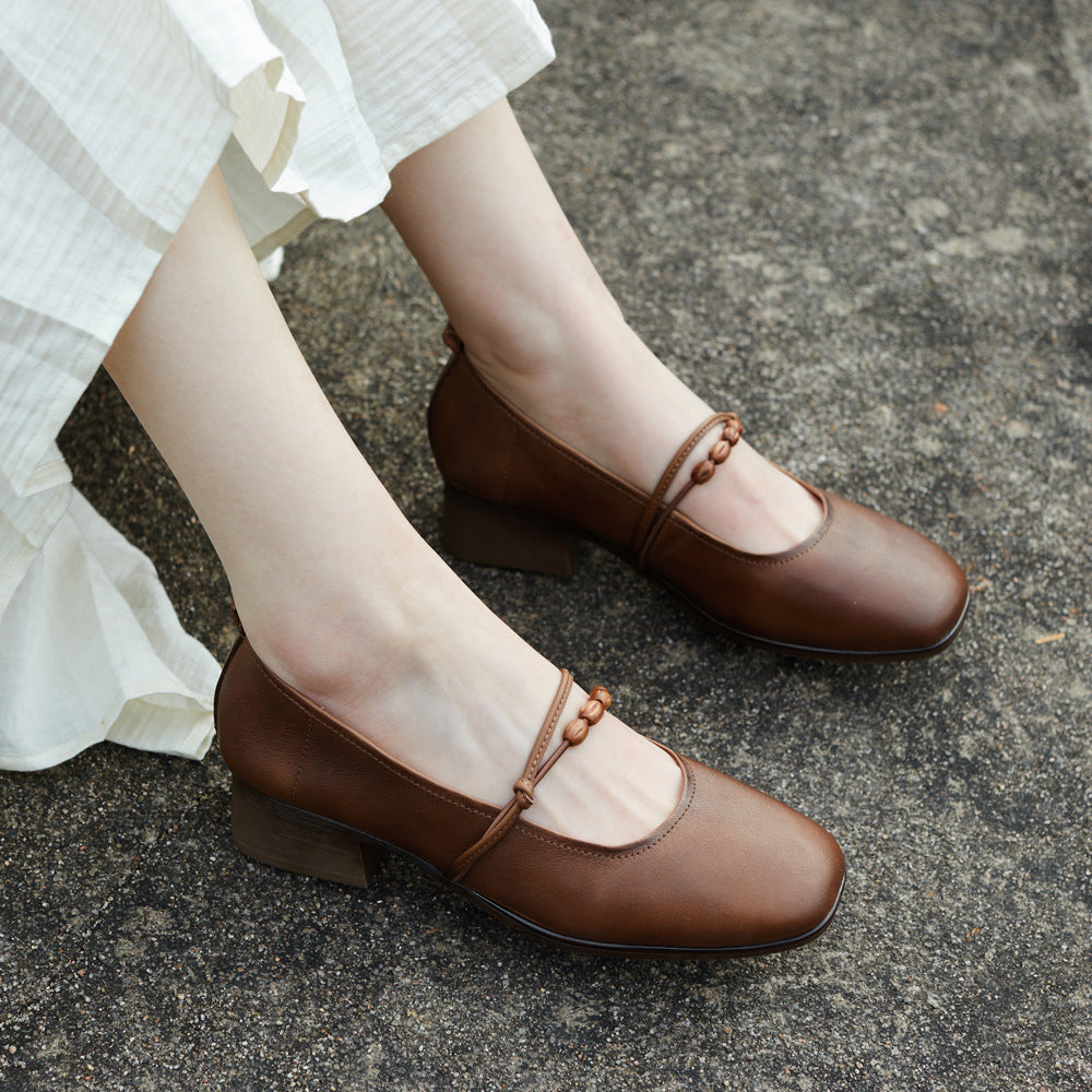 Women's Band Flat Spring Authentic British Style Square Toe Slip-on Stylish Women's Casual Shoes