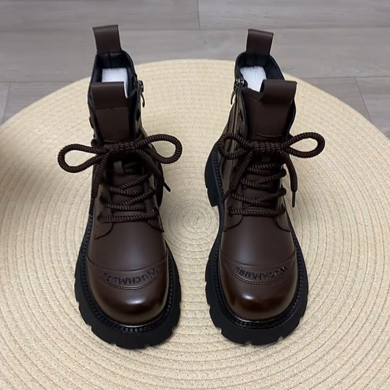 Women's Platform Martin British Style Wool Cotton Fashionable Warm Polished With Women's Leather Boots