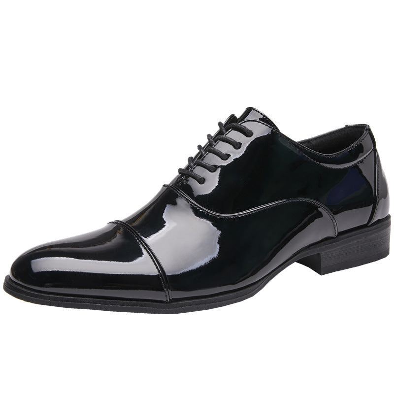 Men's British Patent Glossy Three Joint Formal Wear Oxford Green Men's Business Leather Shoes