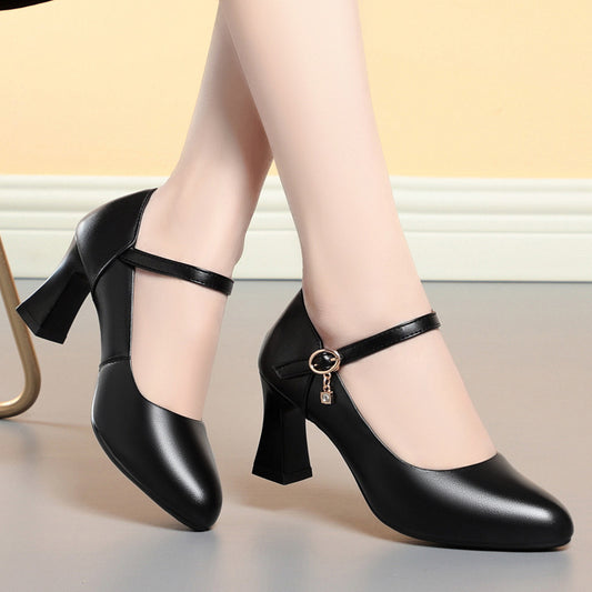 Women's Long Time Not Tired Feet Genuine Stewardess Buckle Breathable Surface High Heeled Sandals