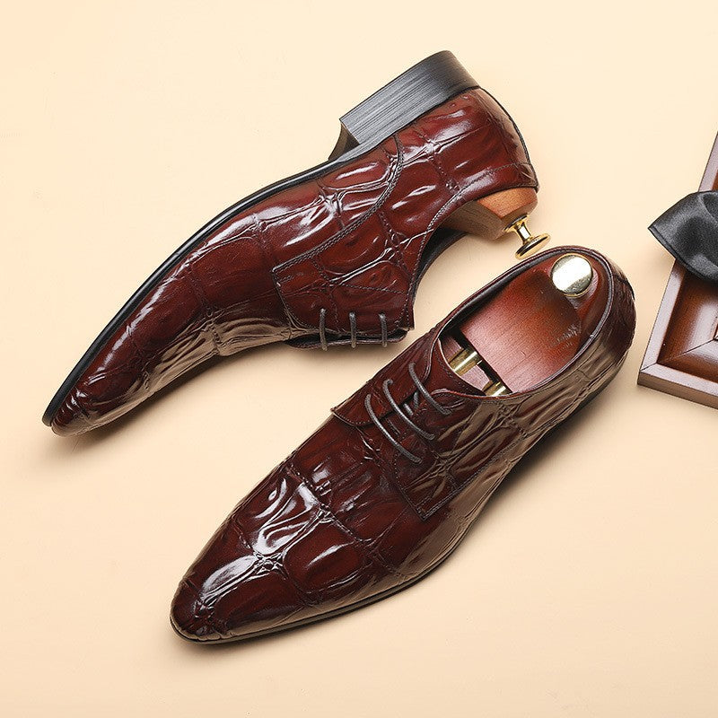 Pointed Alligator Pattern Male British Cowhide Men's Business Leather Shoes