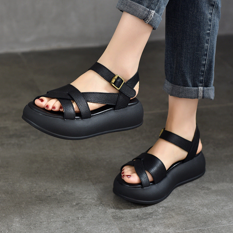 Price Platform Genuine Summer Cowhide Slingback Sandals