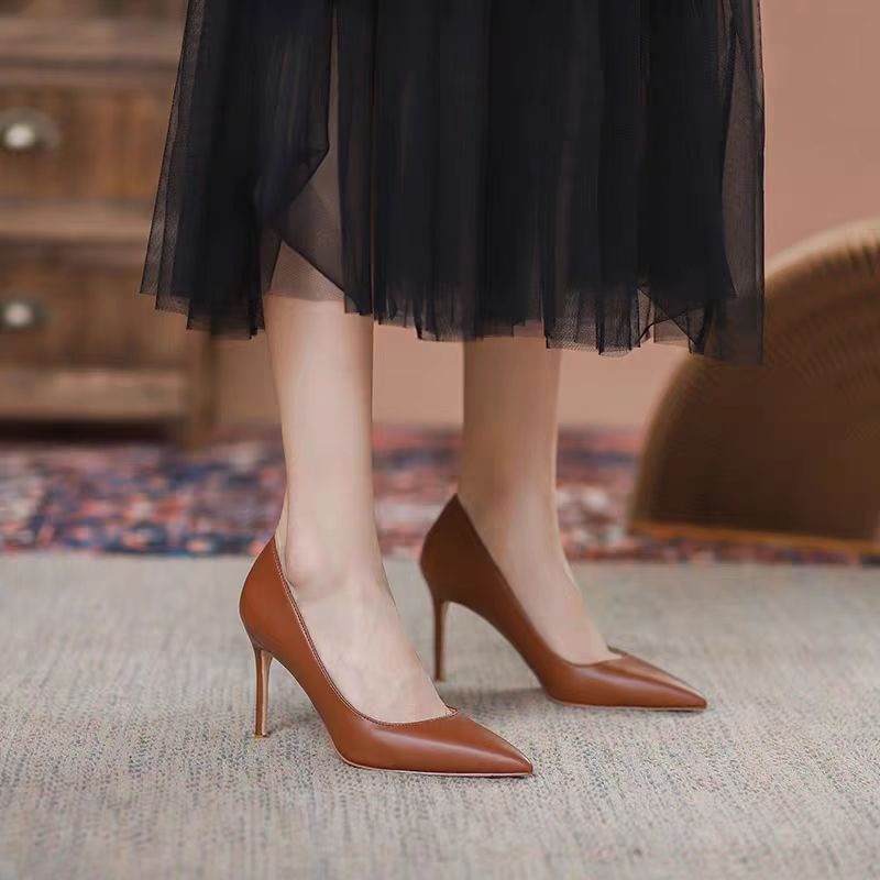 Women's Size Brown Sheepskin Pointed Toe Shallow Women's Fashion Shoes