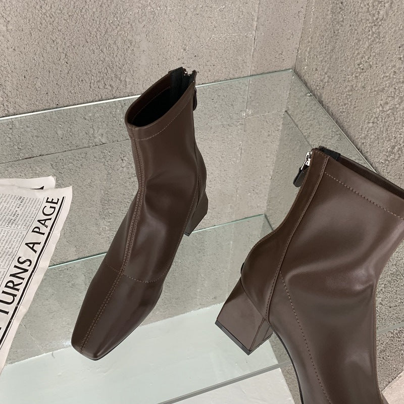 Women's High Booties Korean Style Chunky Middle Fried Boots