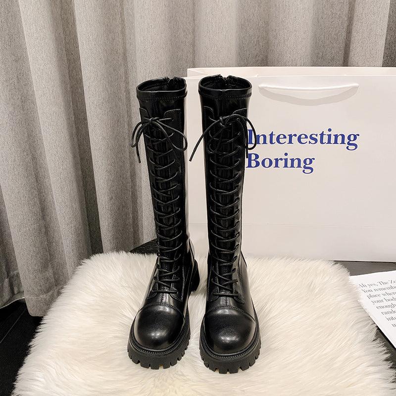 Women's Size Thick Bottom Stylish Height Increasing Women's Leather Boots