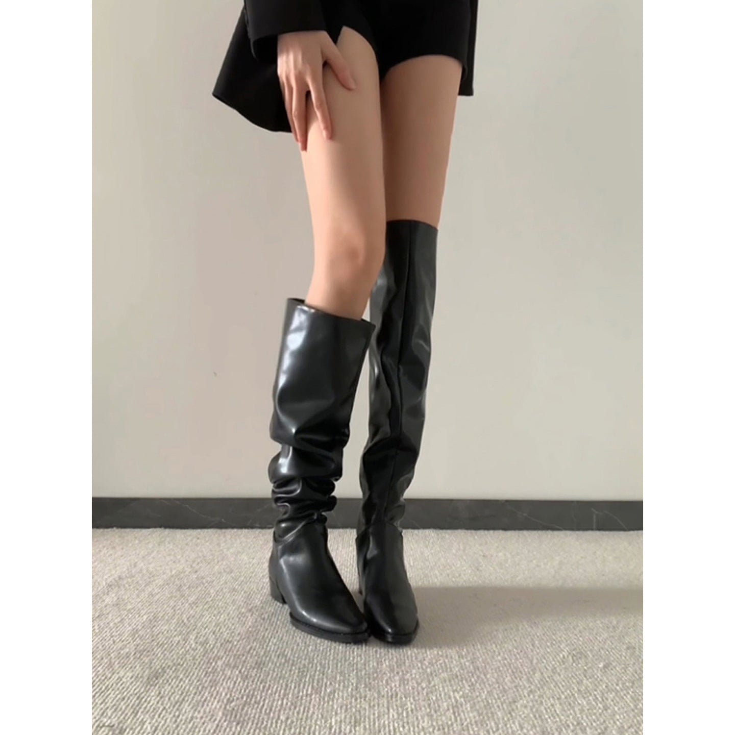 Women's Second Hair Height Increasing Insole Genuine Pointed Women's Leather Boots