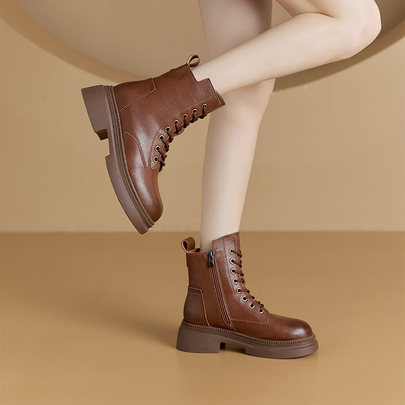 Women's Martin Female Korean Platform Ankle Lace Up Women's Leather Boots