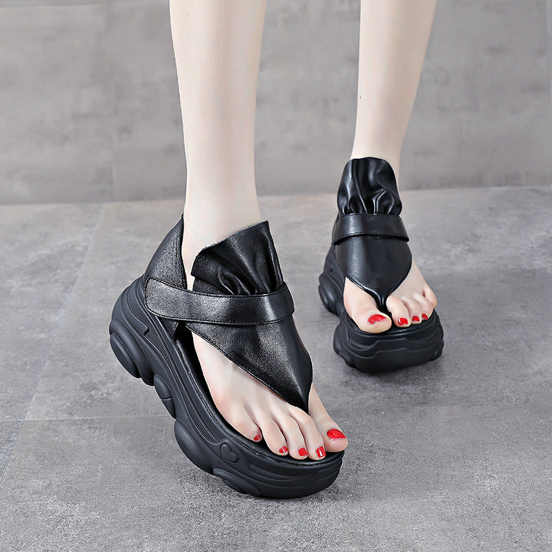 Women's First Layer Cowhide For Summer Outdoor Platform Velcro Heels