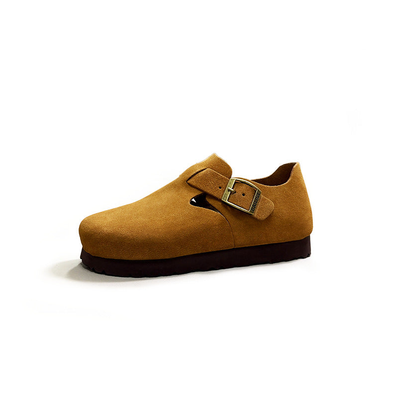 Cowhide Thick Bottom Lovers Vintage Genuine Soft Pine Slip-on Women's Casual Shoes