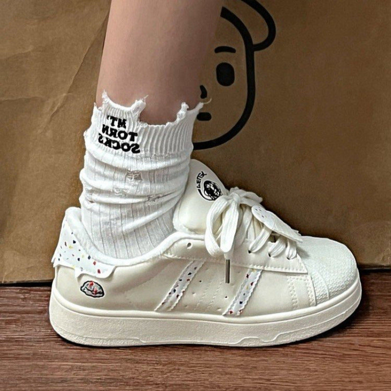 Female Small Cartoon Princess Style Pure Sneakers