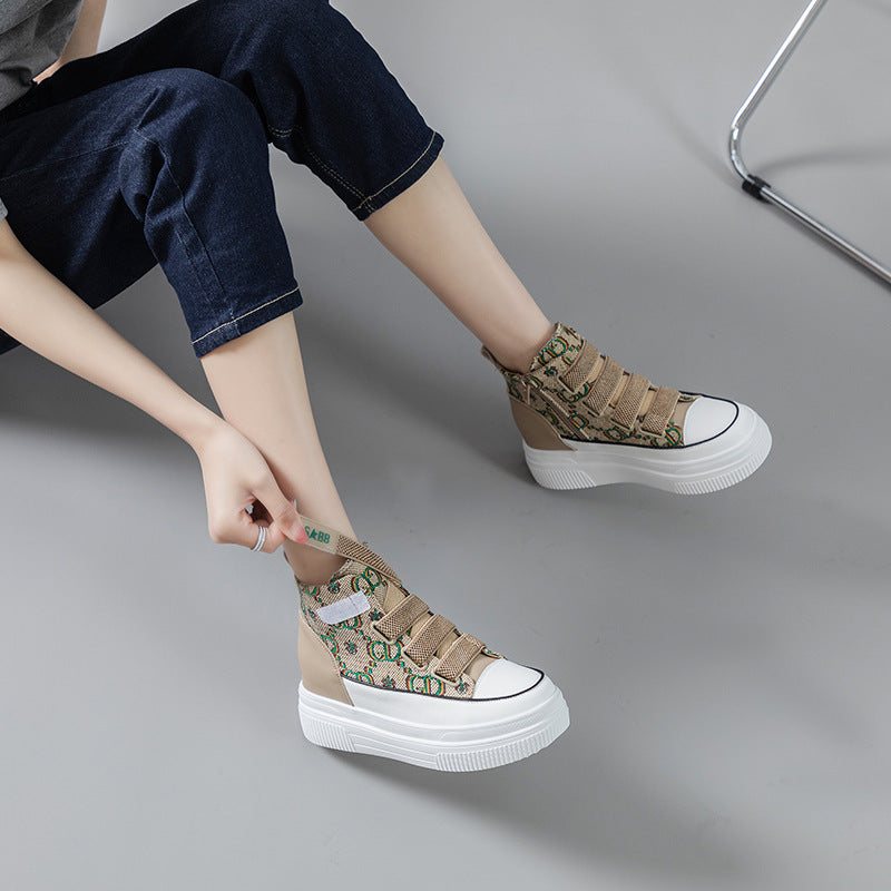 Women's White Boutique Small Flat Platform Muffin Height Increasing Women's Casual Shoes
