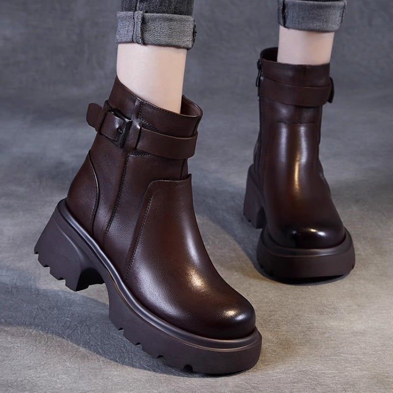 Women's Elevator Platform Chelsea Fleece-lined British Style Women's Leather Boots