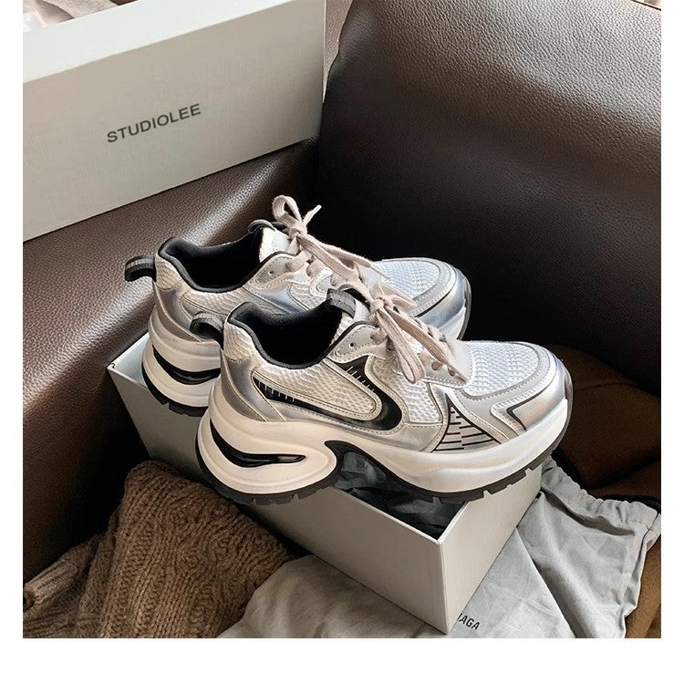 Women's Mom Fashionable Lace Up Breathable Mesh Sneakers