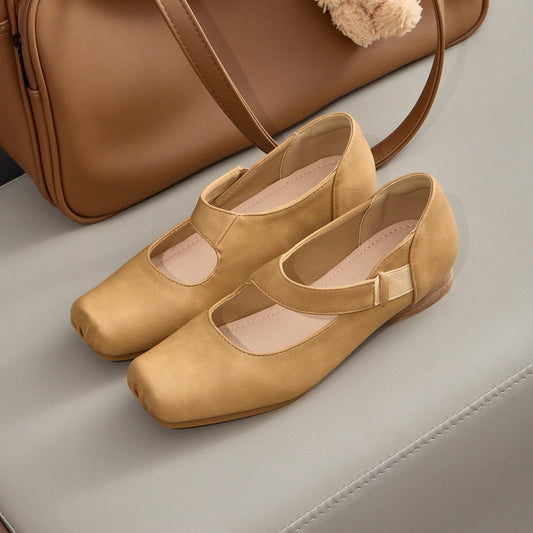 Women's Pumps Genuine Autumn Square Toe Chunky High Ballet Women's Shoes