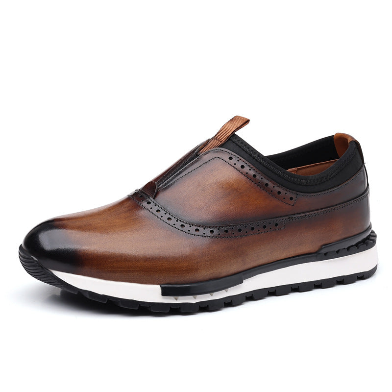 Men's First Layer Cowhide Brogue Genuine Pumps Casual Shoes