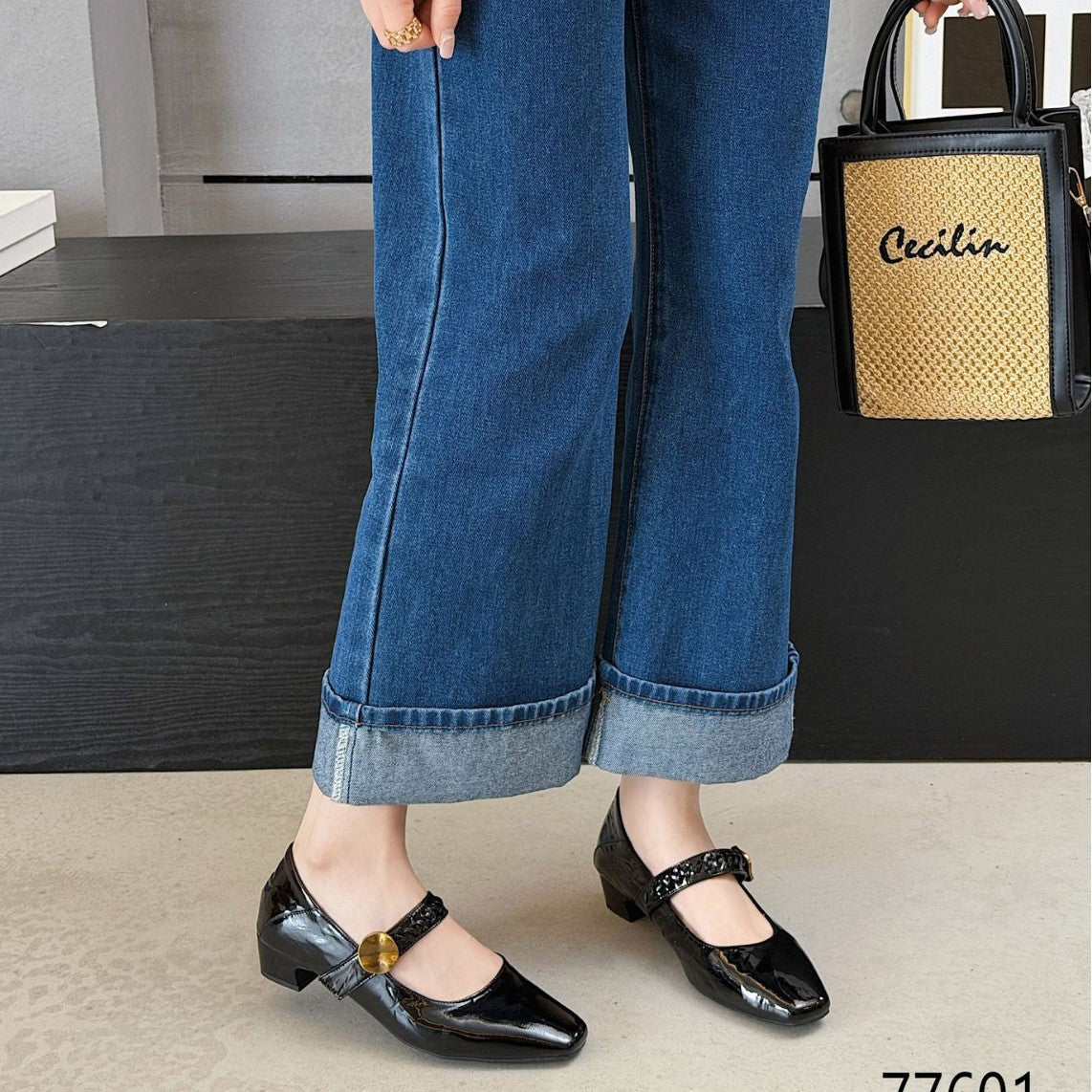 Women's Chunky Low Patent Formal Wear Low-cut Square Women's Fashion Shoes