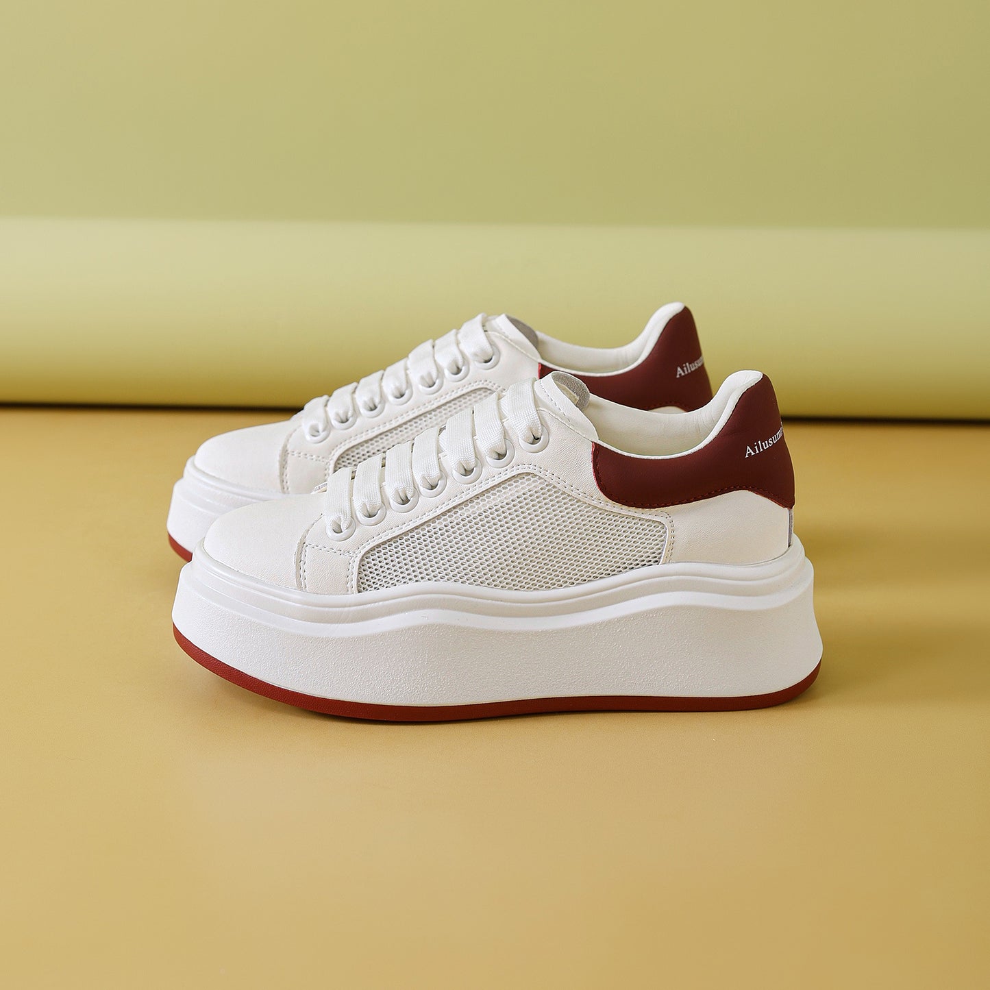 Women's Bottom Inner Height Increasing Board Spring Genuine Mcqueen Wave White Casual Shoes