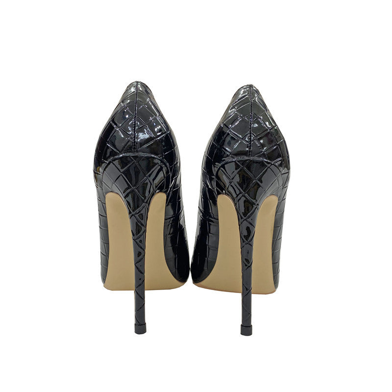 Women's Black High Pointed Toe Stiletto Low-cut Women's Shoes