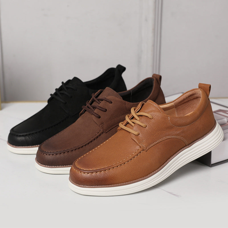 Men's Wax Frosted Cowhide Spring Light Bottom Leather Shoes