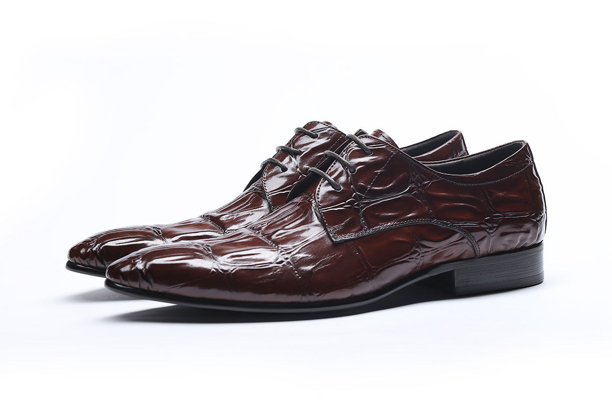 Pointed Alligator Pattern Male British Cowhide Men's Business Leather Shoes
