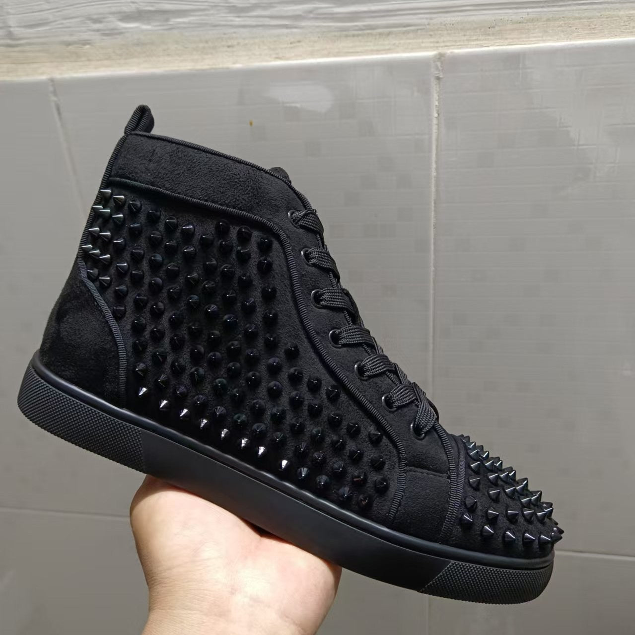 Men's Red Bottom Printed Fashion Rivet Black Casual Shoes