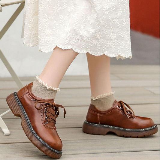 Round Toe Female British Style Single-layer Leather Shoes
